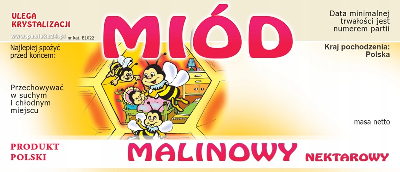 

Etykieta na miód Malinowy 100 szt malina E1022