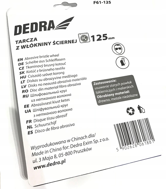 DEDRA TARCZA Z WŁÓKNINY ŚCIERNEJ 125mm GRADACJA 80 Waga produktu z opakowaniem jednostkowym 0.2 kg