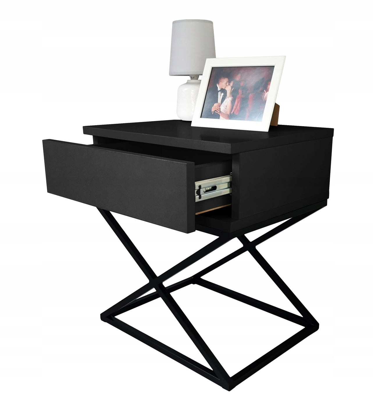 

Stolik nocny styl glamour czarny mat metal X