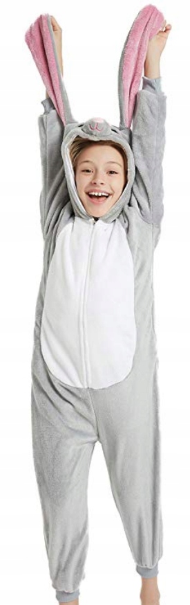 KRÓLIK ZAJĄC USZY DŁUGIE KIGURUMI piżama DRES KOSTIUM STRÓJ 98-104 Rozmiar (new) 98 (93 - 98 cm)