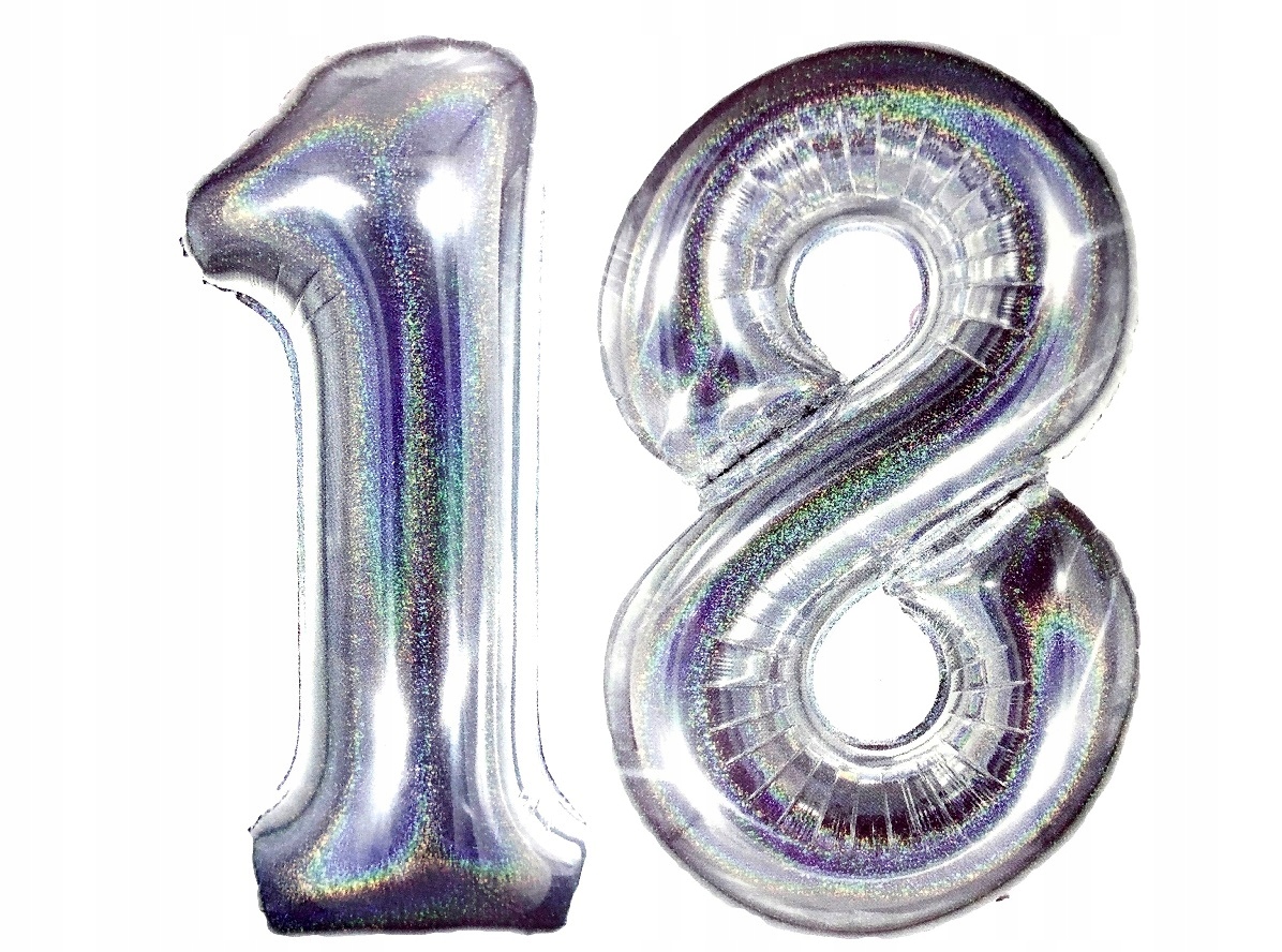 1mBALONY CYFRY 18 SREBRNE Opalizujące Mieniące Się