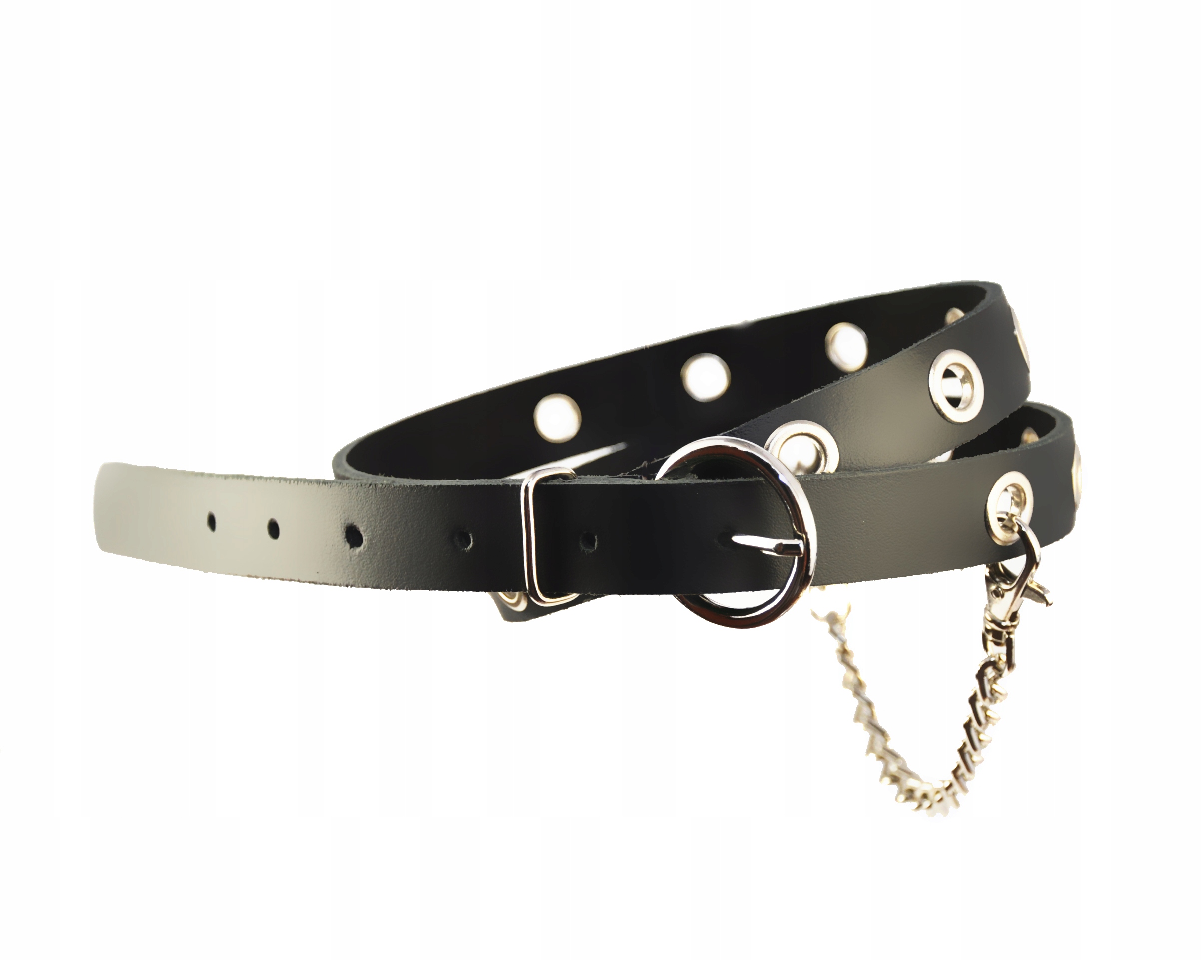 

Pasek Skórzany z łańcuszkiem i oczkami