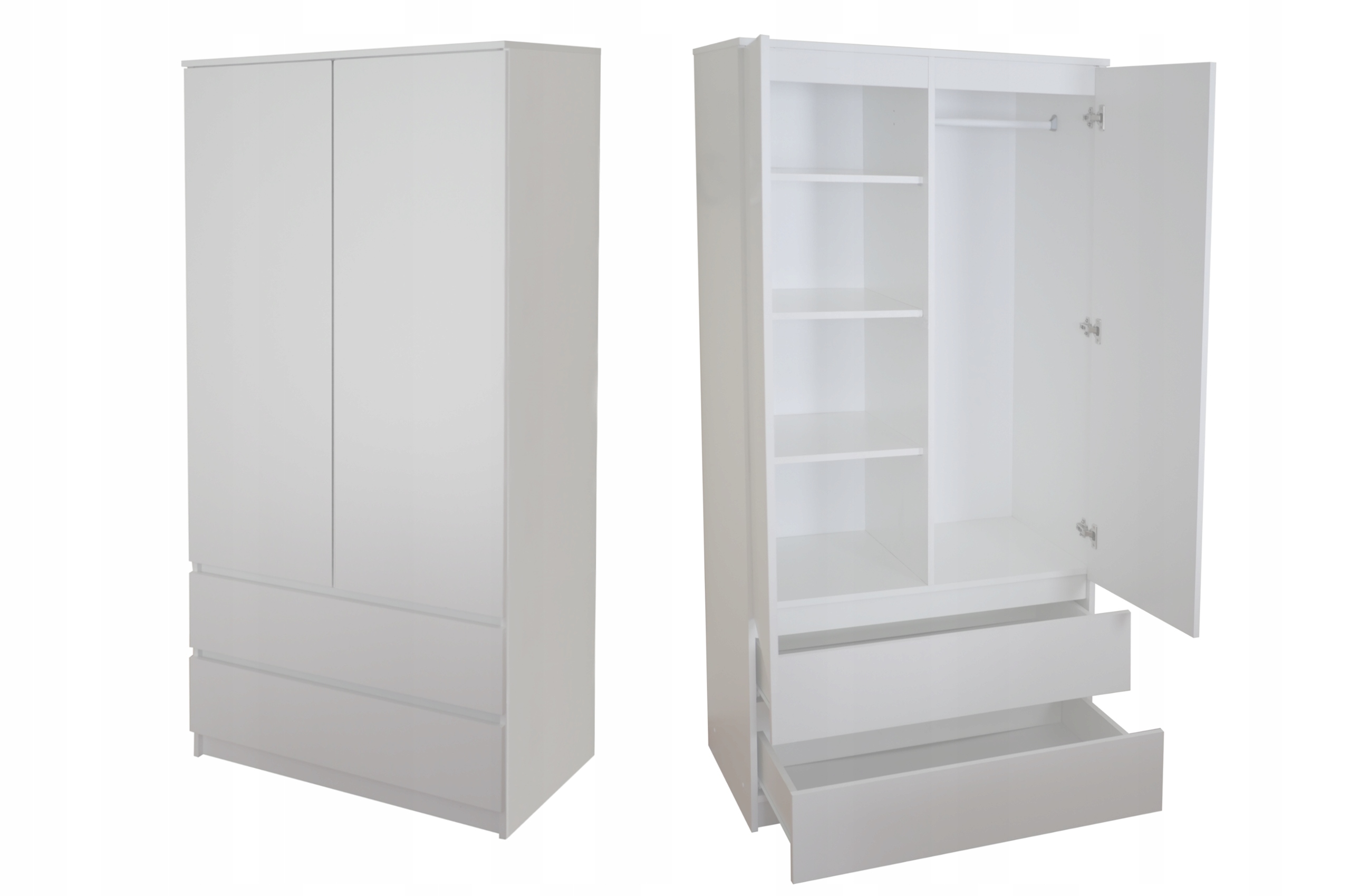 SZAFA BIAŁA 90CM GARDEROBA DO SYPIALI MONIA 2 DRZWI 2 SZUFLADY Marka SaraMeble