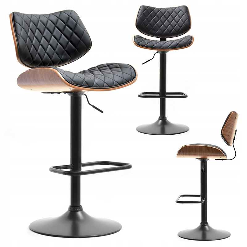 INDUSTRIALNY HOKER Z GIĘTEGO DREWNA I PIKOWANEJ EKOSKÓRY 53 ORZECH CZARNY