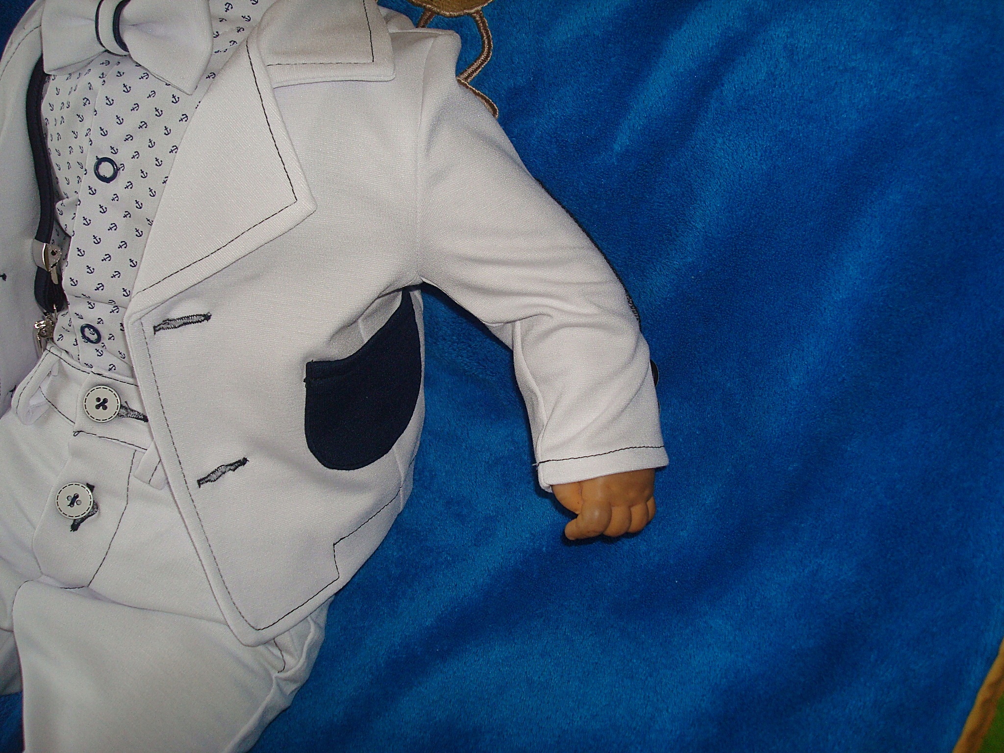 BAWEŁNA MARYNARKA KOMPLET UBRANKO/CHRZTU/WESELE/92 Rozmiar 92