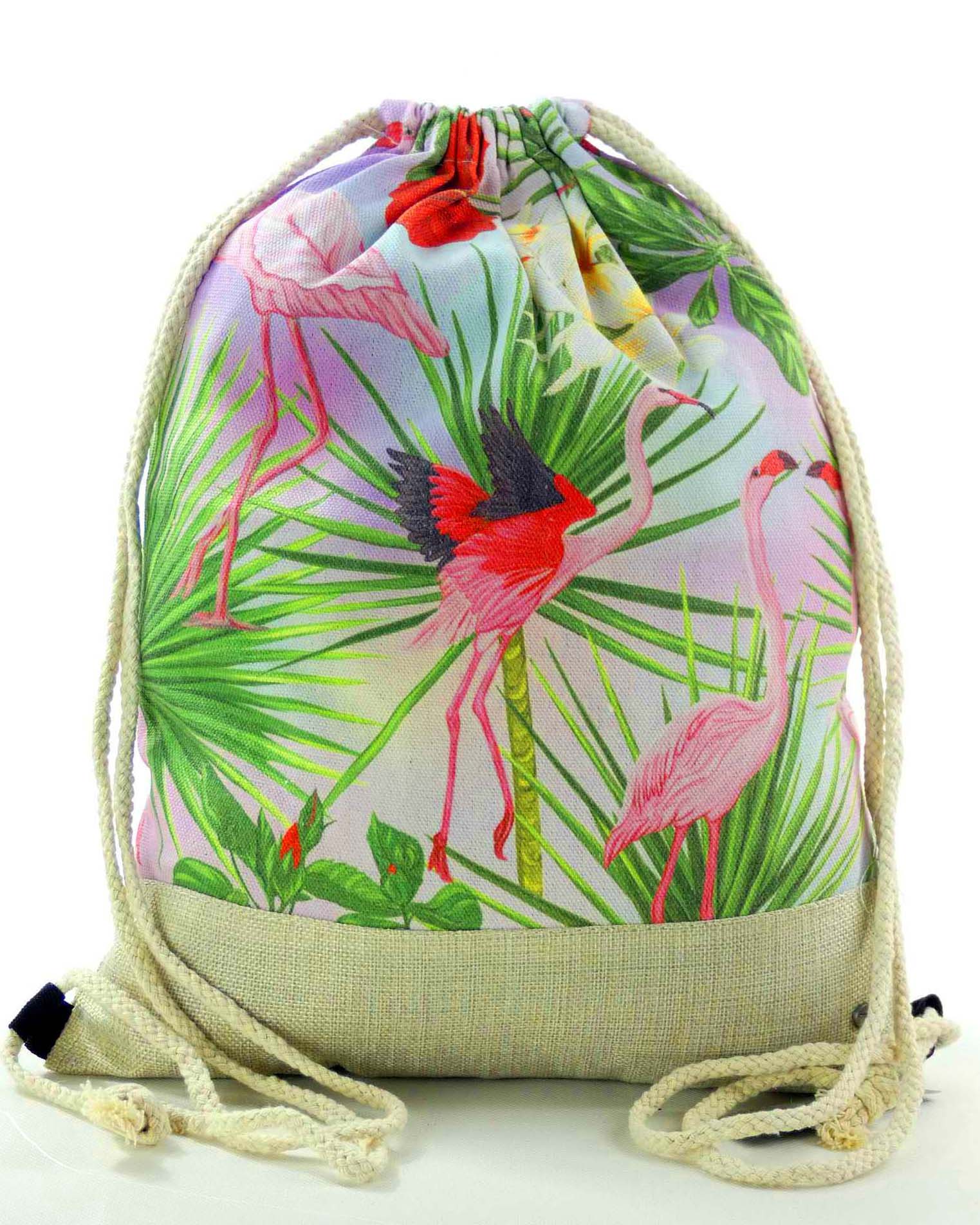 

Mocny duży worek plecak torba bag tkanina Flamingi