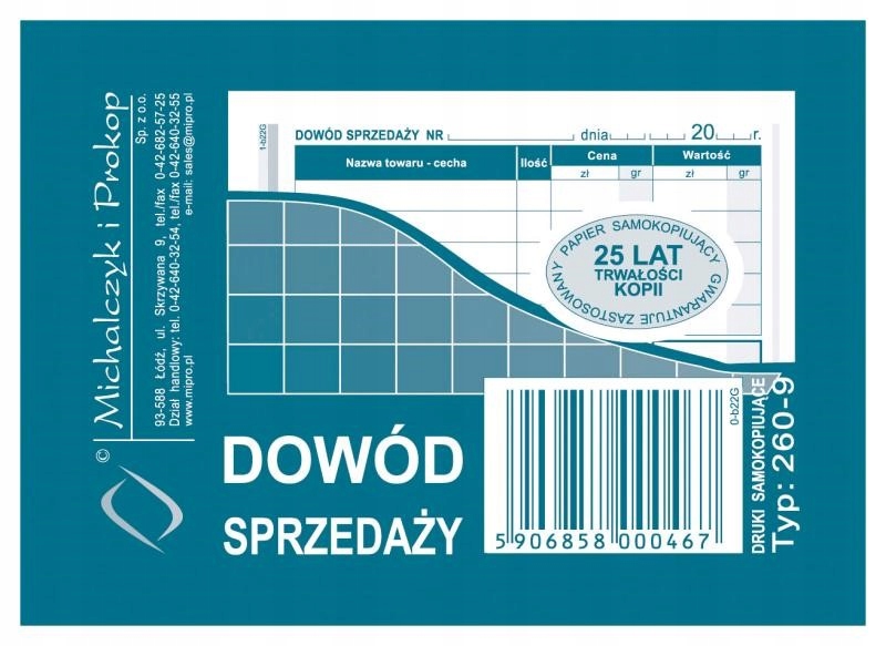 

260-9 Mp Dowód Sprzedaży A7 Wielokopia 80 Kartek