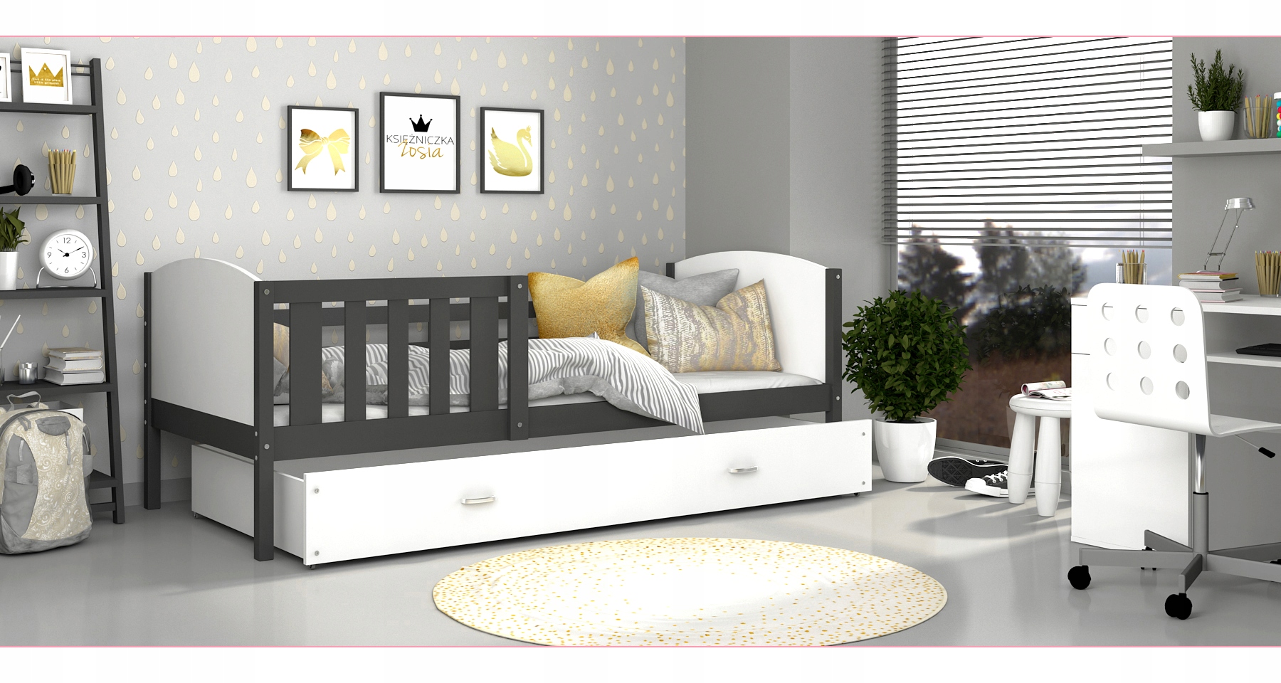 Łóżko dziecięce 200x90 szare białe OLAF Marka AJKmeble