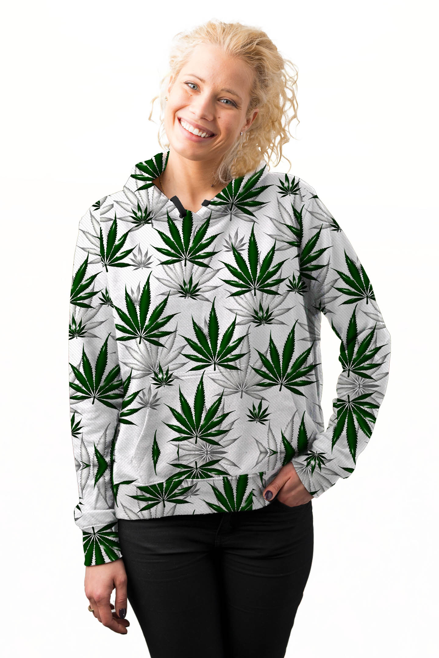 

Bluza Damska Z Kapturem Trawka Biała Liście XL Pl