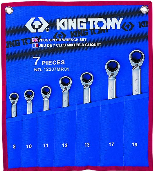 Očkoploché kľúče 8-19 mm S Rúčkou 2 smerové King Tony 7ks 12207MRN01