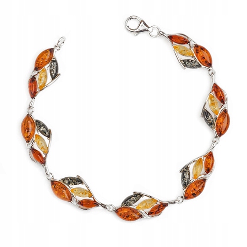 

Kolorowa Bransoletka ażurowa srebrna z Bursztynem