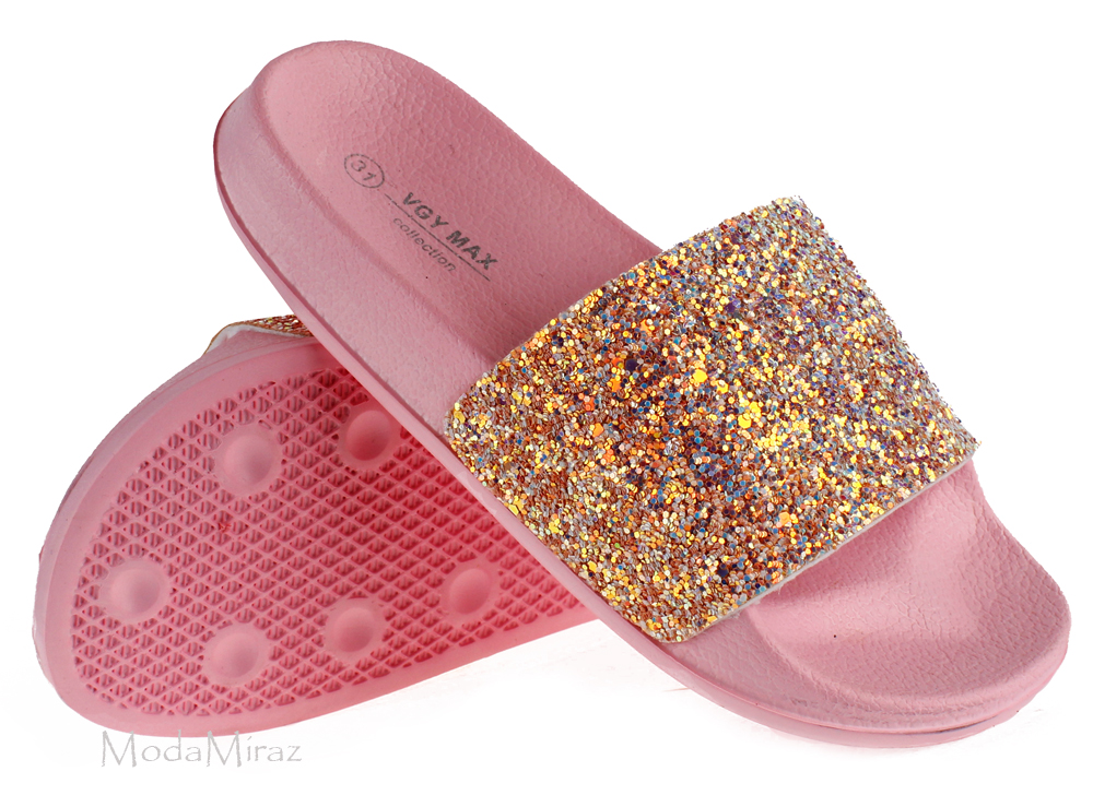 Klapki PROFILOWANE brokatowe RÓŻOWE pianka 32 Rozmiar 32