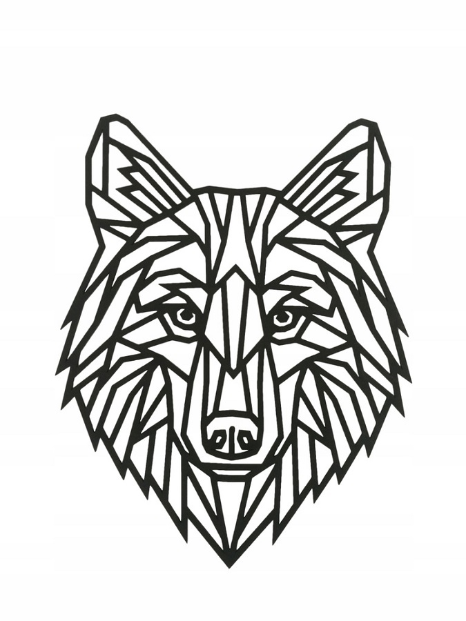 Geometryczny, drewniany wilk 40 cm, kolory