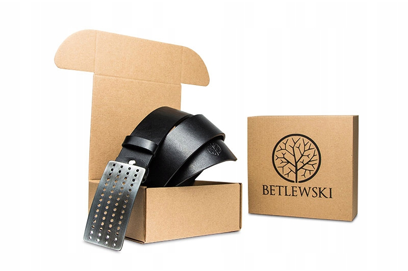 PASEK SKÓRZANY MĘSKI Betlewski czarny klamra skóra pas w pudełku na prezent Kod producenta Pasek skórzany męski Betlewski LIC40-PK2