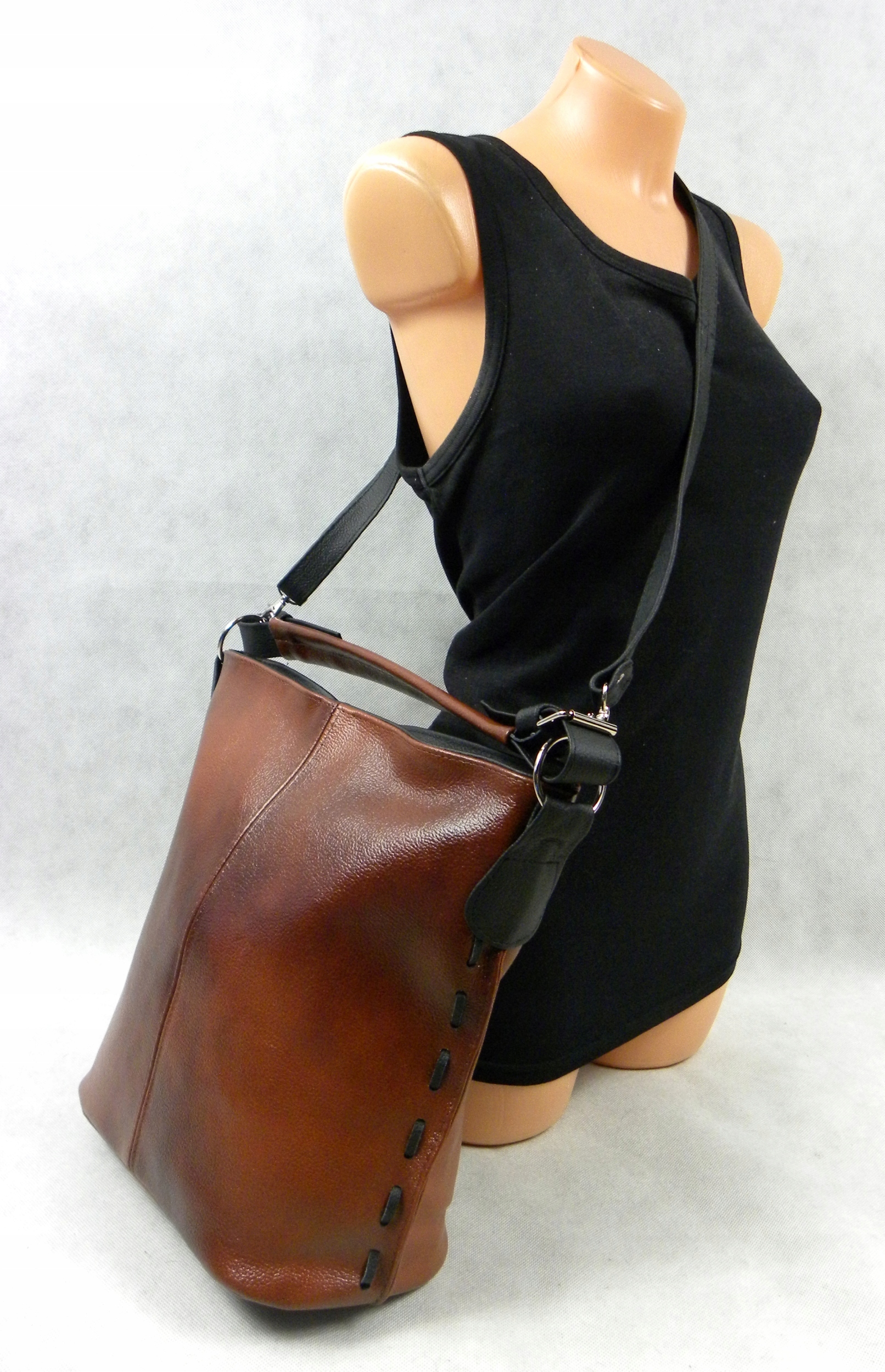 BRĄZOWA SKÓRZANA A4 TOREBKA 100% SKÓRA worek Styl miejski