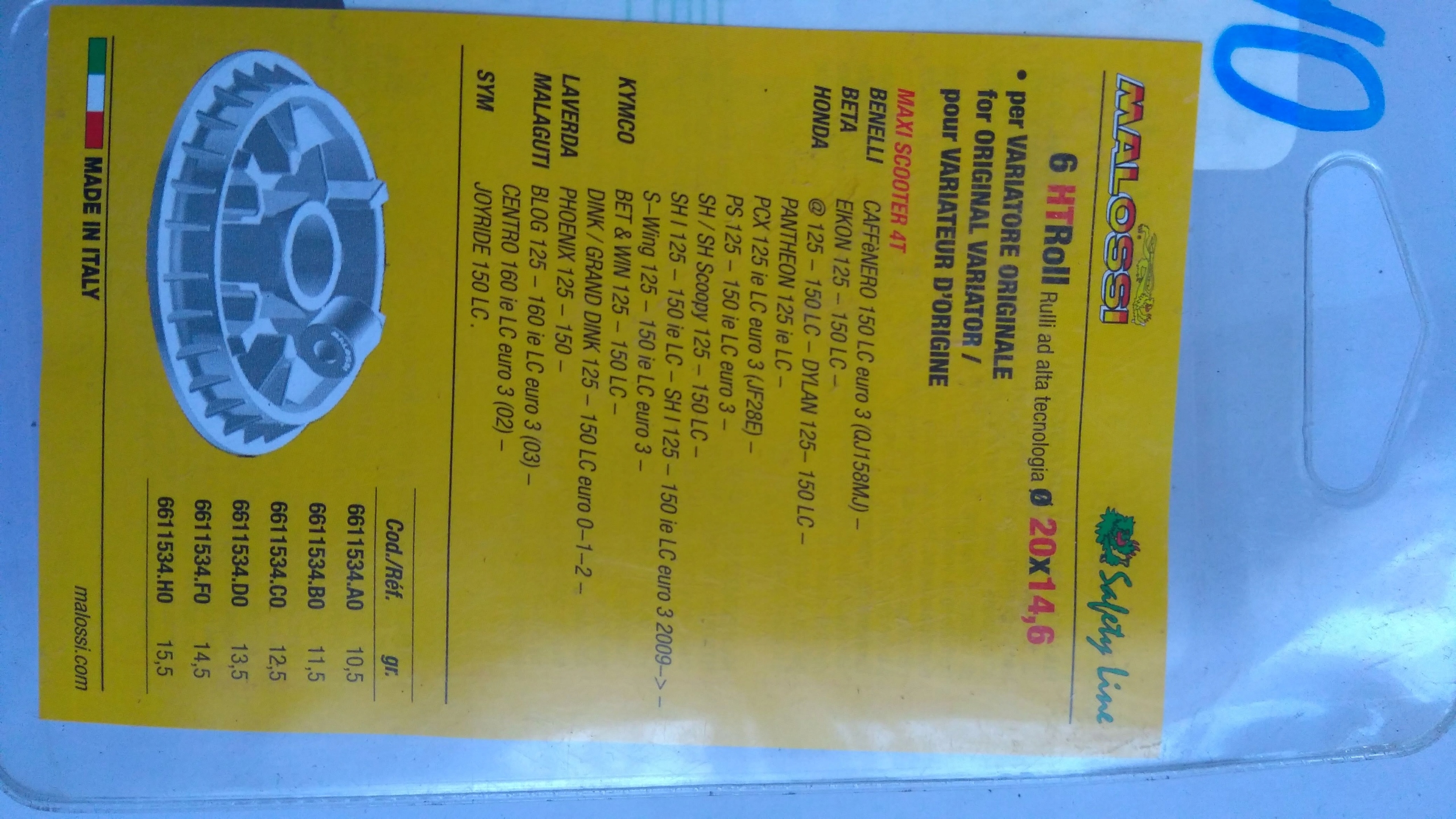 ROLKI MALOSSI 20X14,6 13,5G SYM JOYRIDE BENELLI Producent Malossi