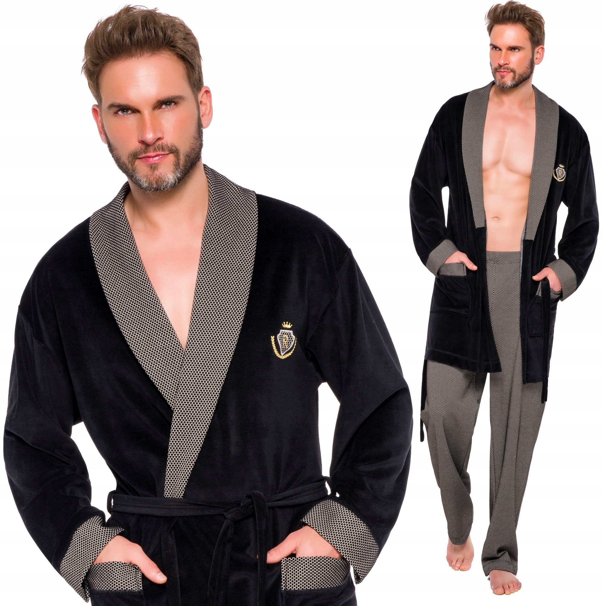 

Szlafrok Męski Bonżurka Welur Atłas Kołnierz L