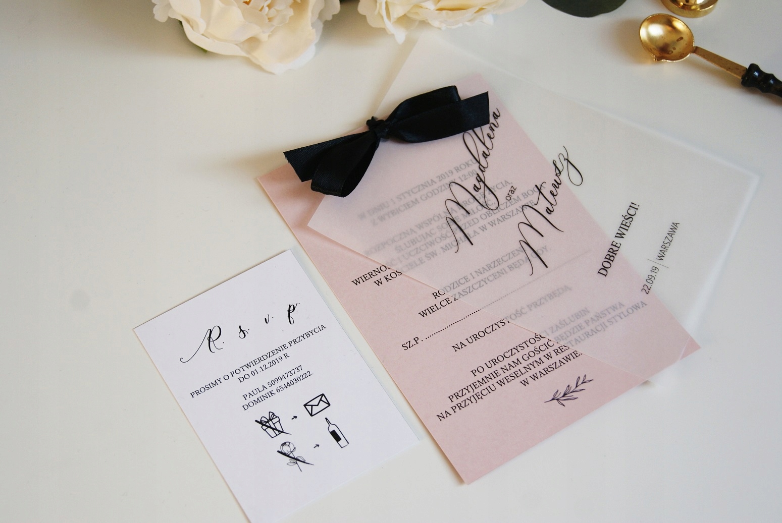 ZAPROSZENIA ŚLUBNE KALKA MINIMALISTYCZNE Zdobienie sznurek