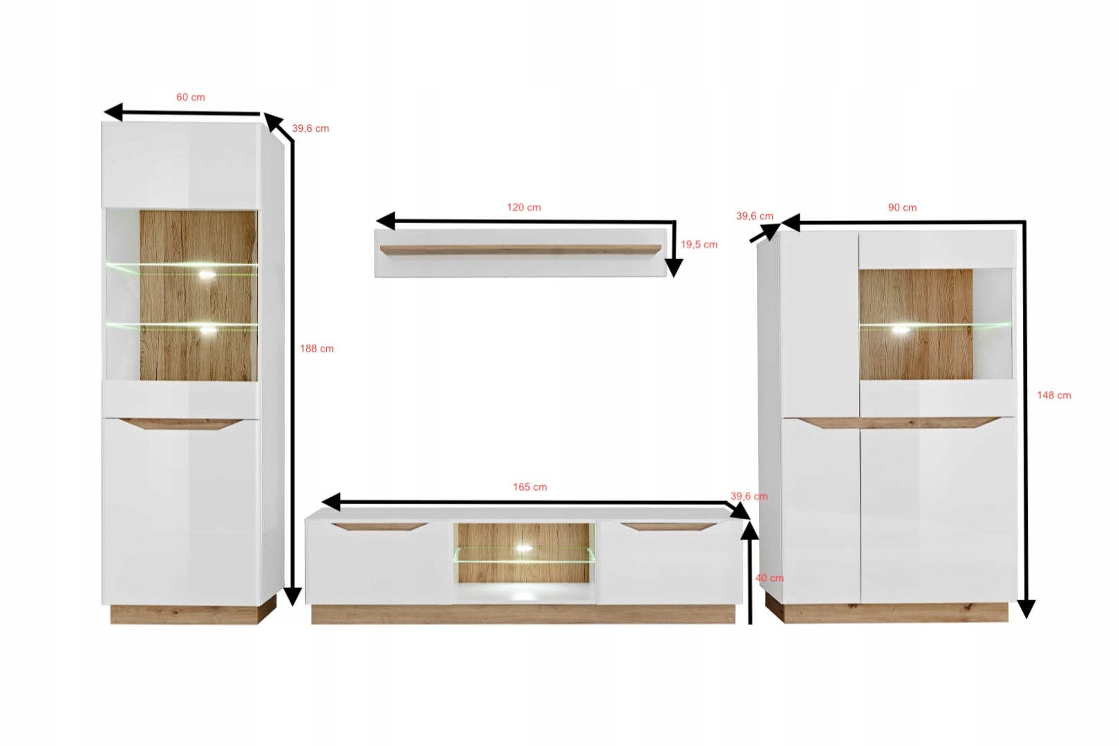 NOWOCZESNA MEBLOŚCIANKA FAME Kolor frontów biały