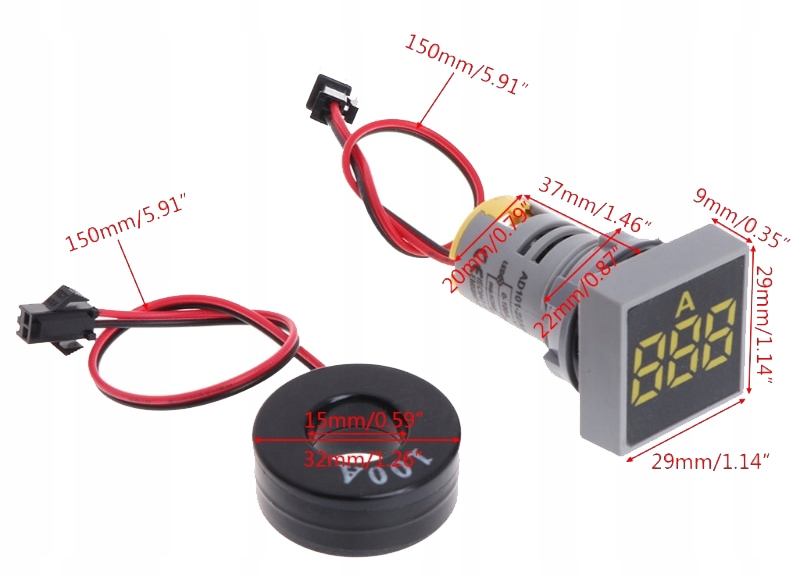 AMPEROMIERZ 100A LED 22mm MIERNIK KWADRAT ZIELONY Kod producenta KWADRAT ZIELONY
