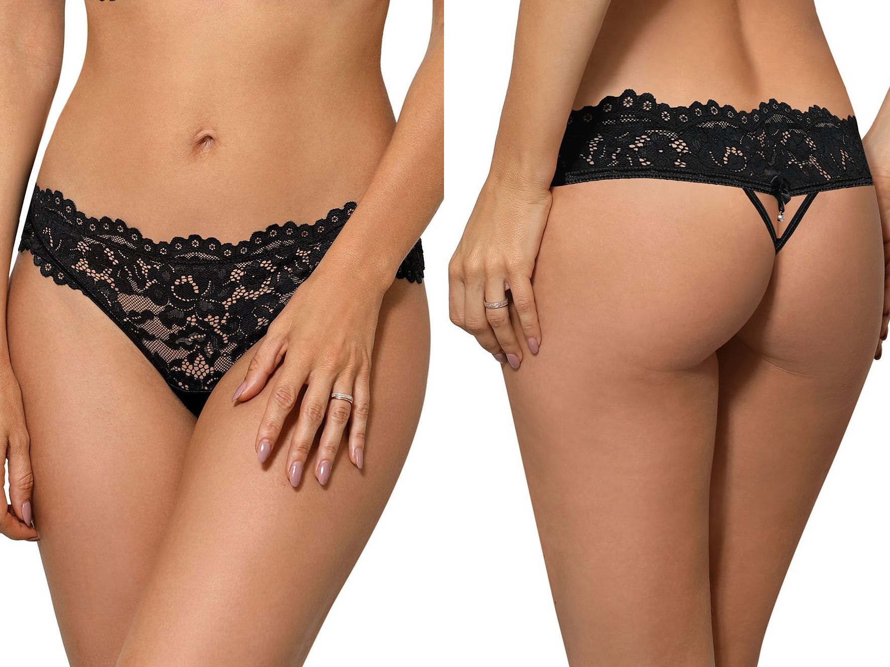 

Róża Newia Eleganckie stringi z koronką *L* czerń
