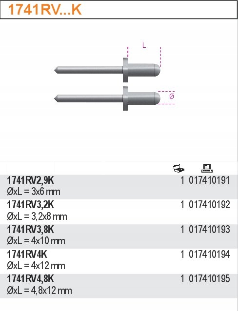 АЛЮМИНИЕВЫЕ ЗАКЛЕПКИ 4. 8X12MM 500PCS BETA 1741RV4. 8K