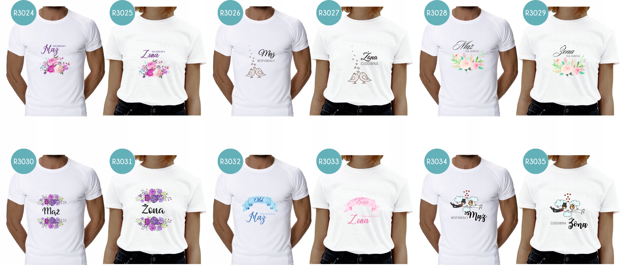 Koszulki dla PAR prezent Walentynki z nadrukiem Dekolt okrągły