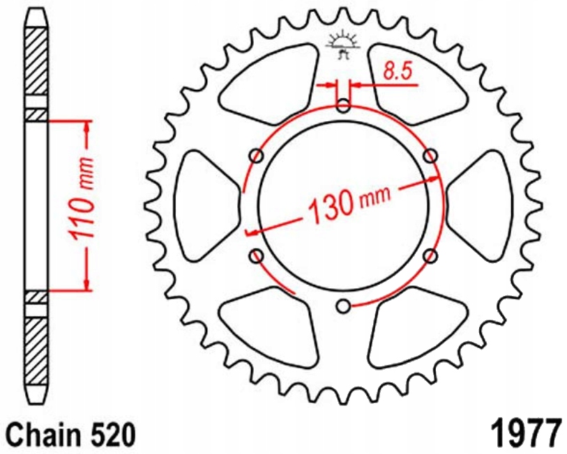 Zadní ozubení 520 Jtr 45-48Z Honda XL 250 K 76-78