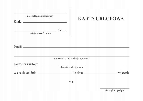 

Druk Karta urlopowa A6 80 kartek