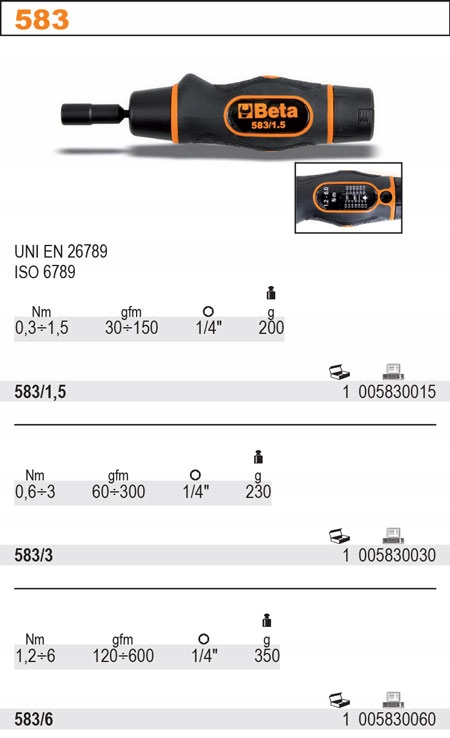 BETA WKRĘTAK DYNAMOMETR ZE SKALĄ 0.6-3NM 583/3 Marka Beta