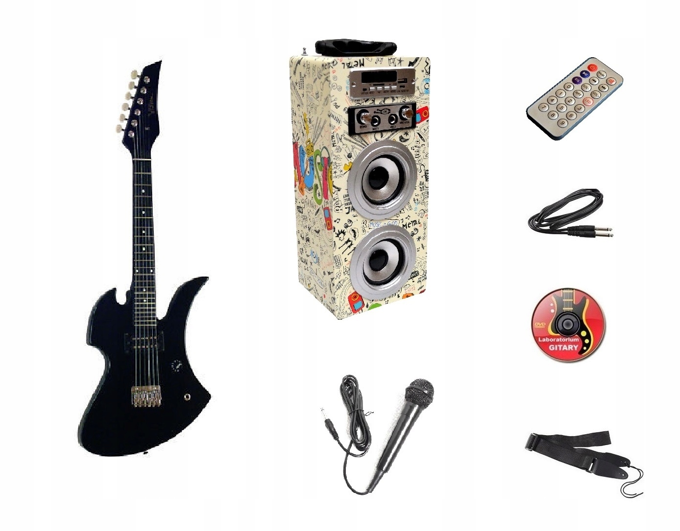 GITARA ELEKTRYCZNA 3/4 + WZMACNIACZ MIKROFON ECHO