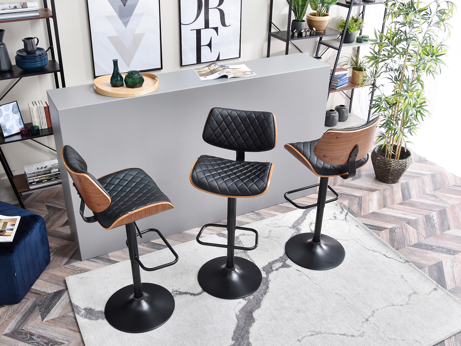 INDUSTRIALNY HOKER Z GIĘTEGO DREWNA I PIKOWANEJ EKOSKÓRY 53 ORZECH CZARNY Marka Mebel-Partner