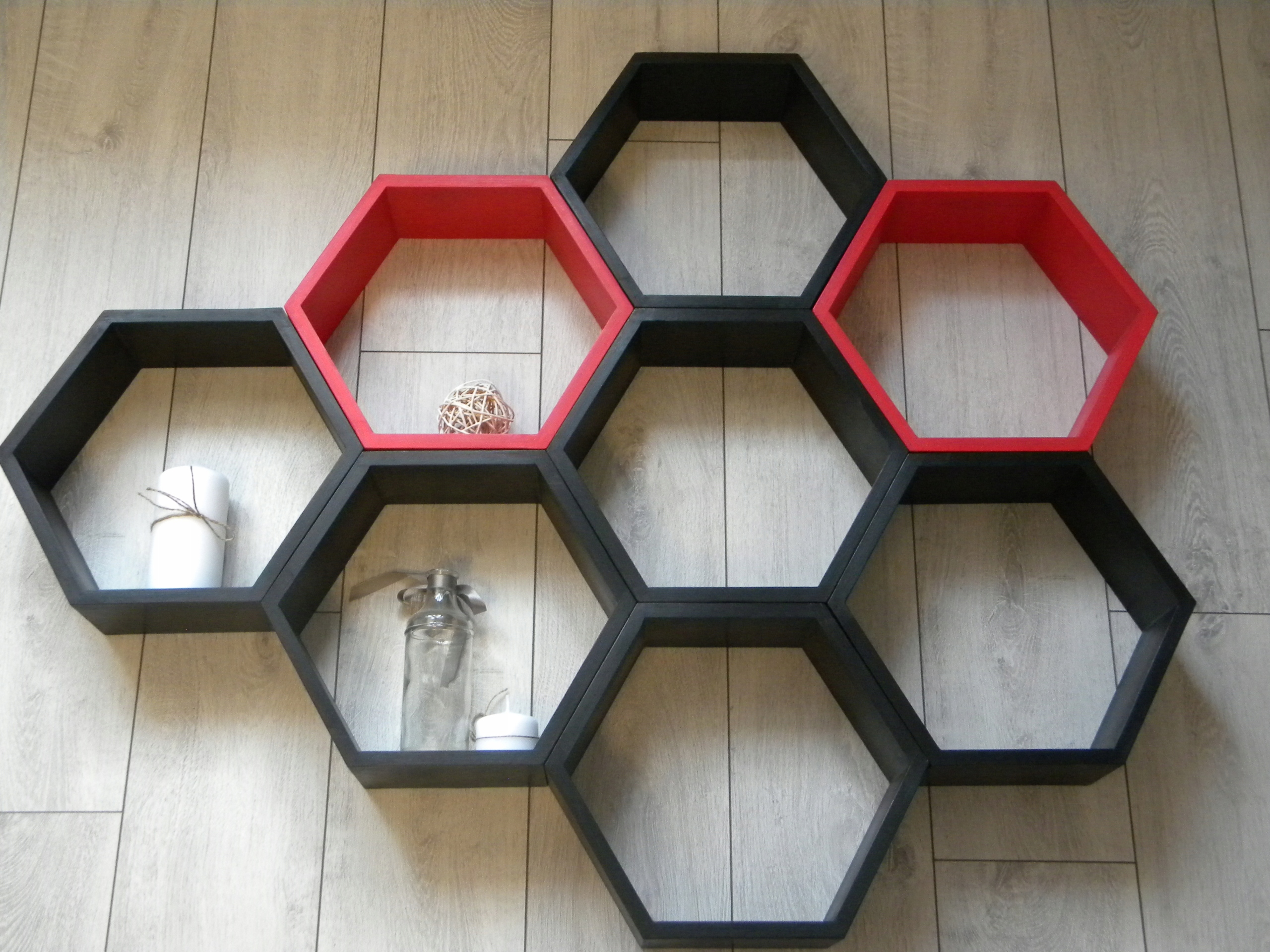 Drevená Polica Včelí Plást Hexagon Sada 8 Kusov