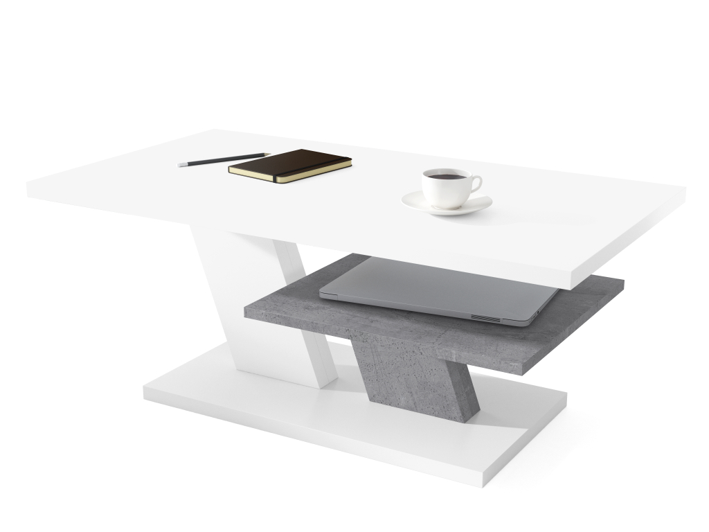 

Cliff Mat Biały/Beton Ława Stolik Kawowy Z Półką