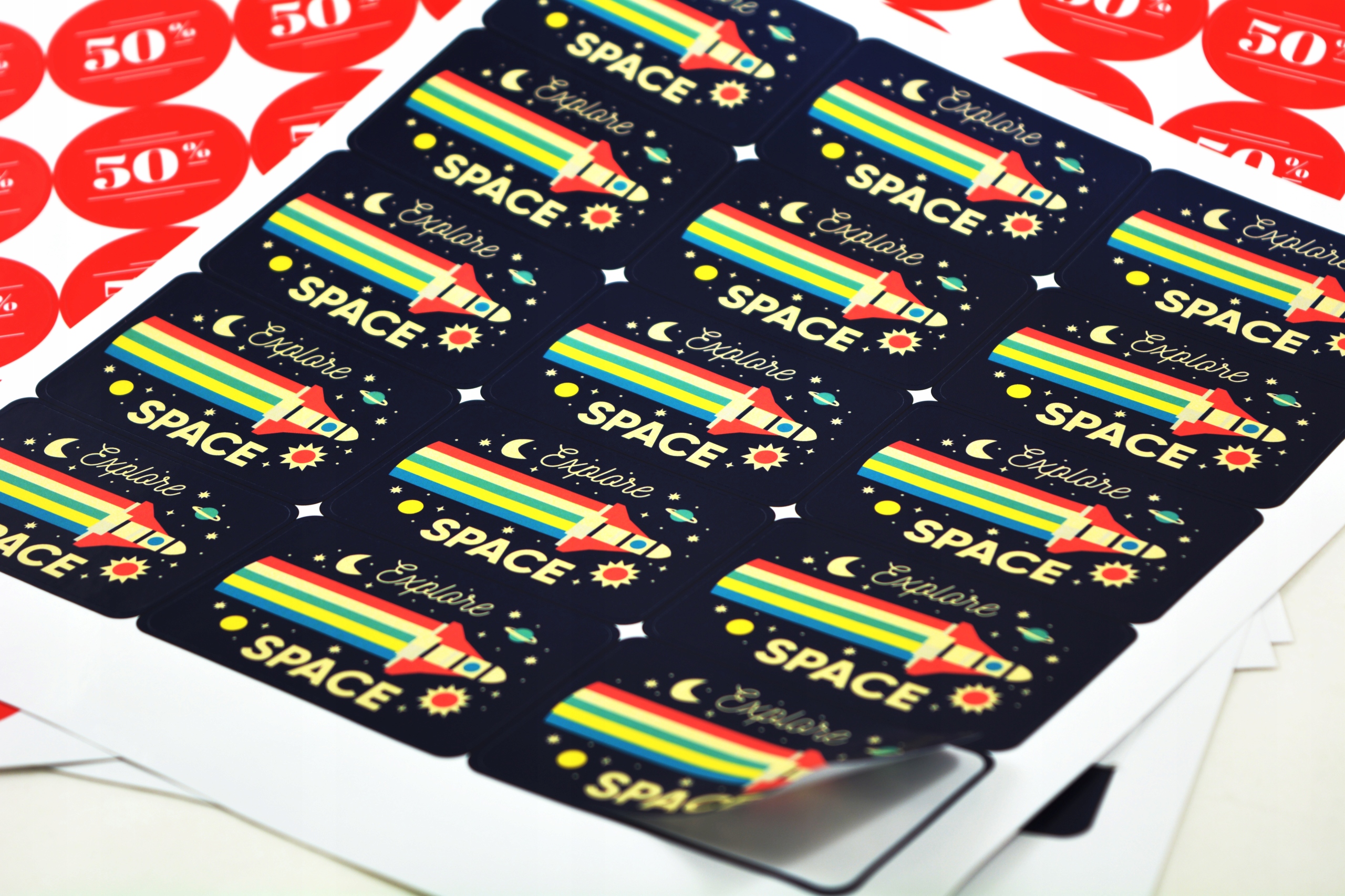 NAKLEJKI REKLAMOWE Z LOGO DOWOLNY NADRUK Rodzaj w arkuszach