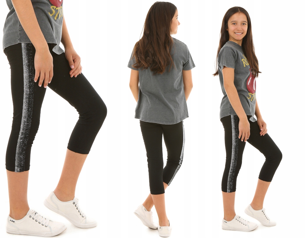 

Leginsy 3/4, getry z Lampasem 140 Czarny