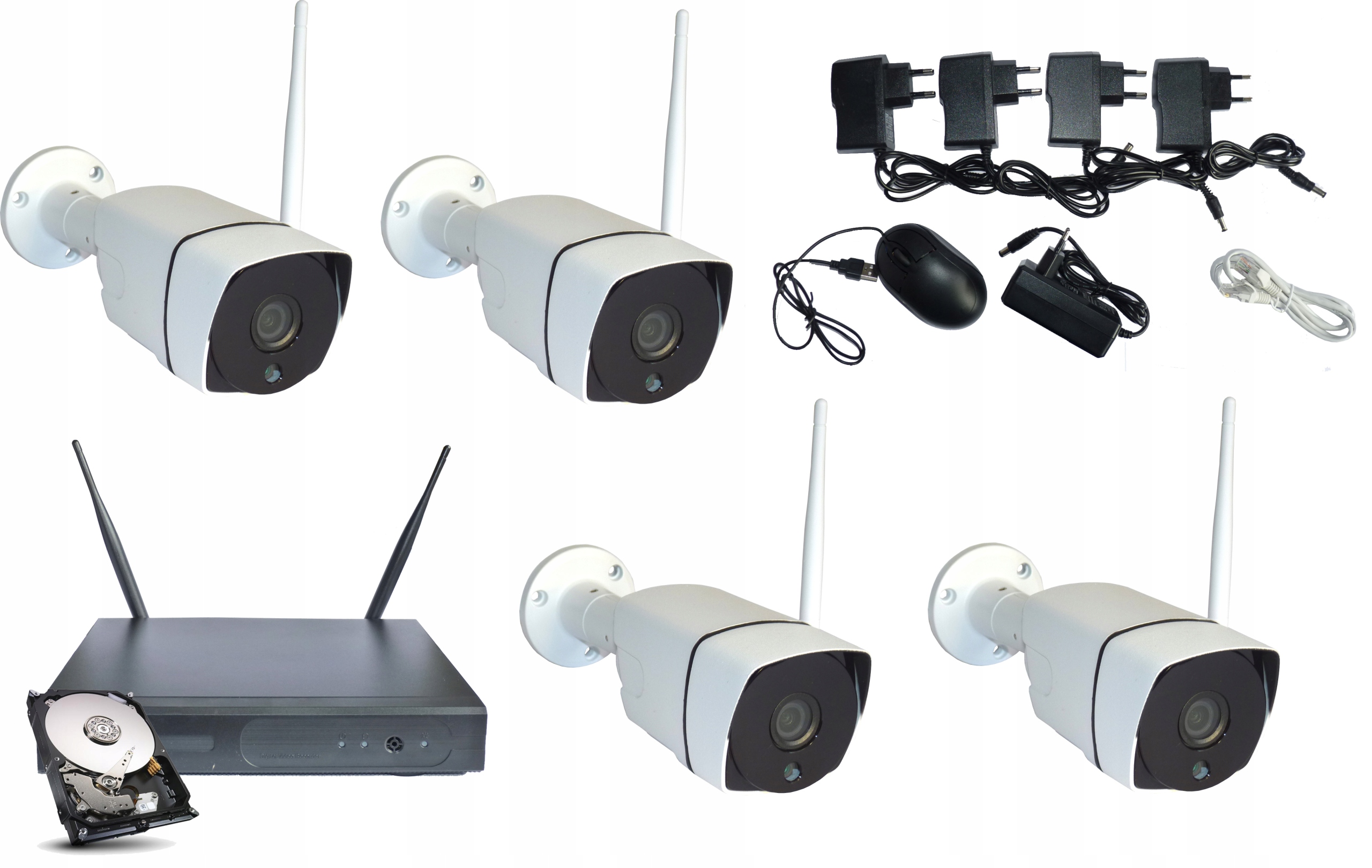 4 KAMERY monitoring ZESTAW bezprzewodowy WIFI HD