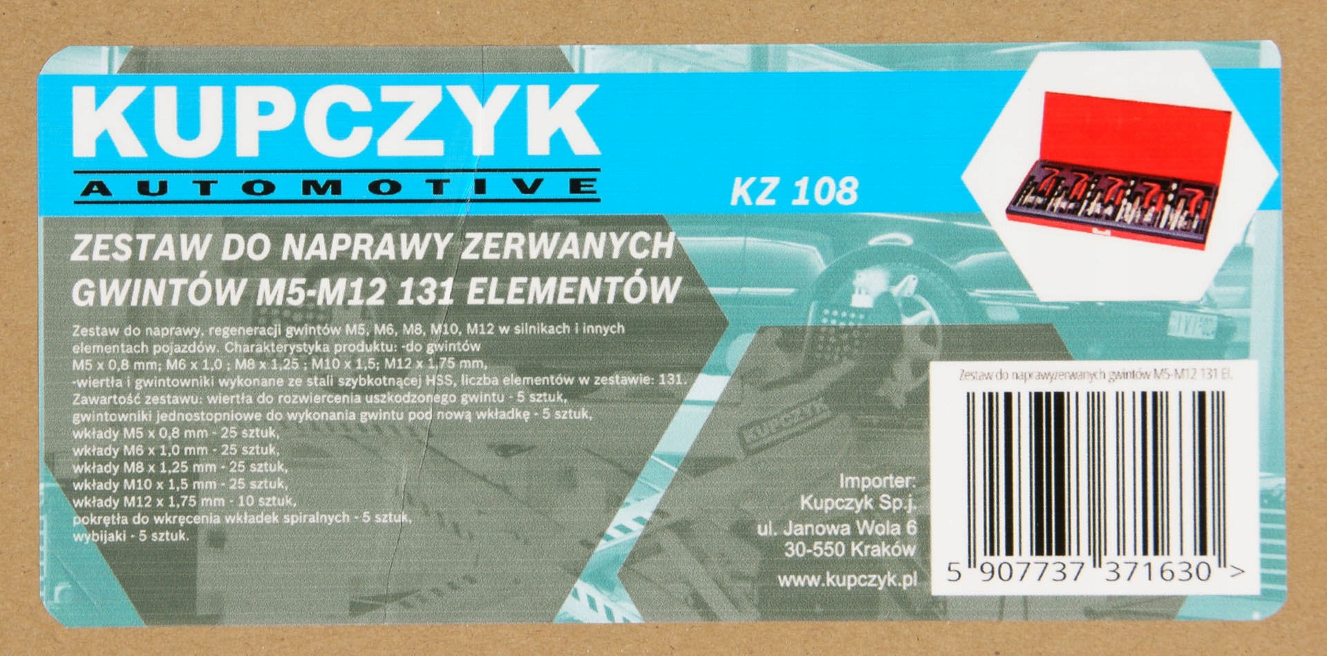 Zestaw do napray zerwanych gwintow M5 M12 Kupczyk Producent code KZ108