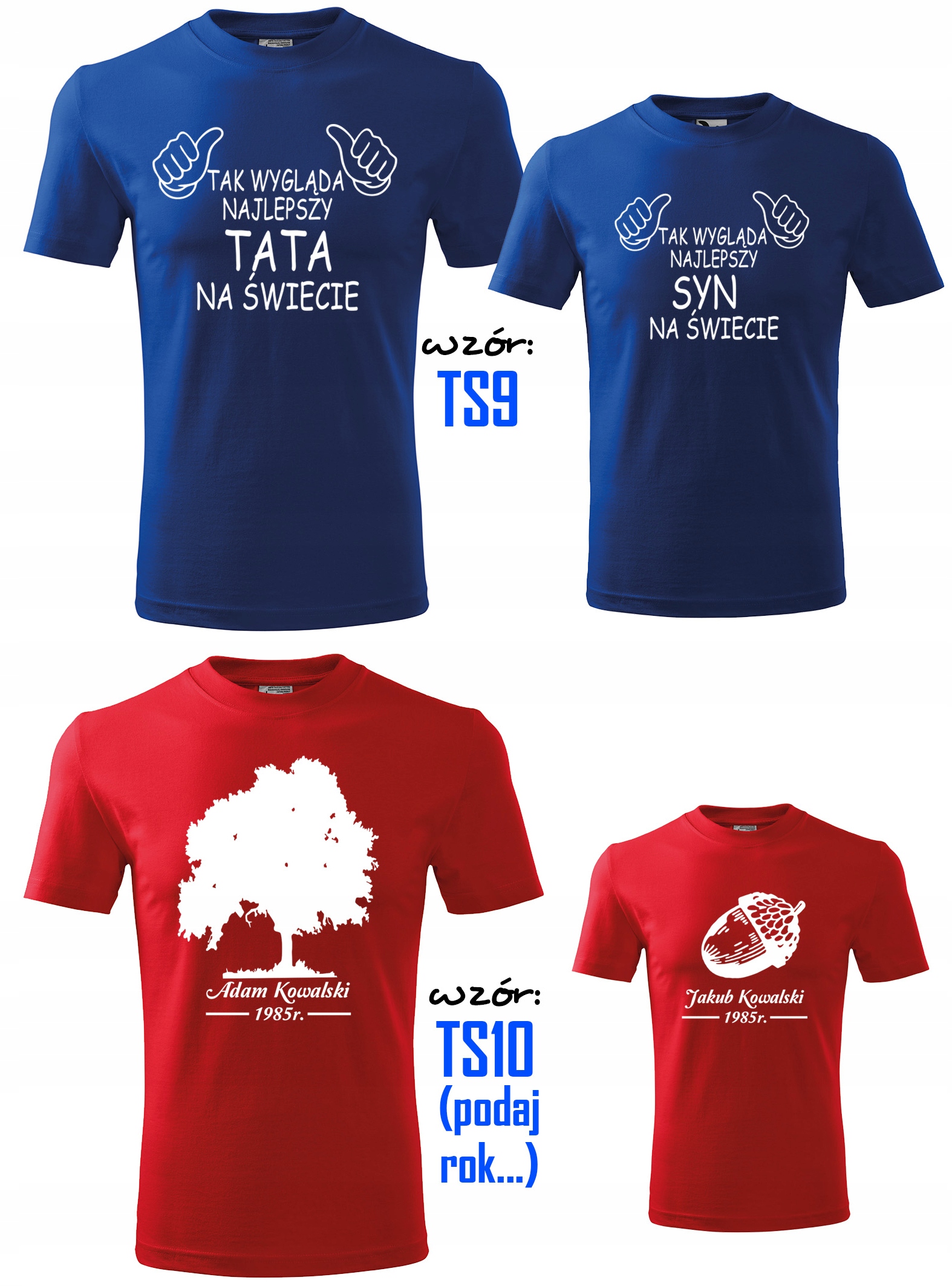 KOMPLET DWÓCH KOSZULEK DLA TATY I SYNA NA PREZENT Dekolt okrągły