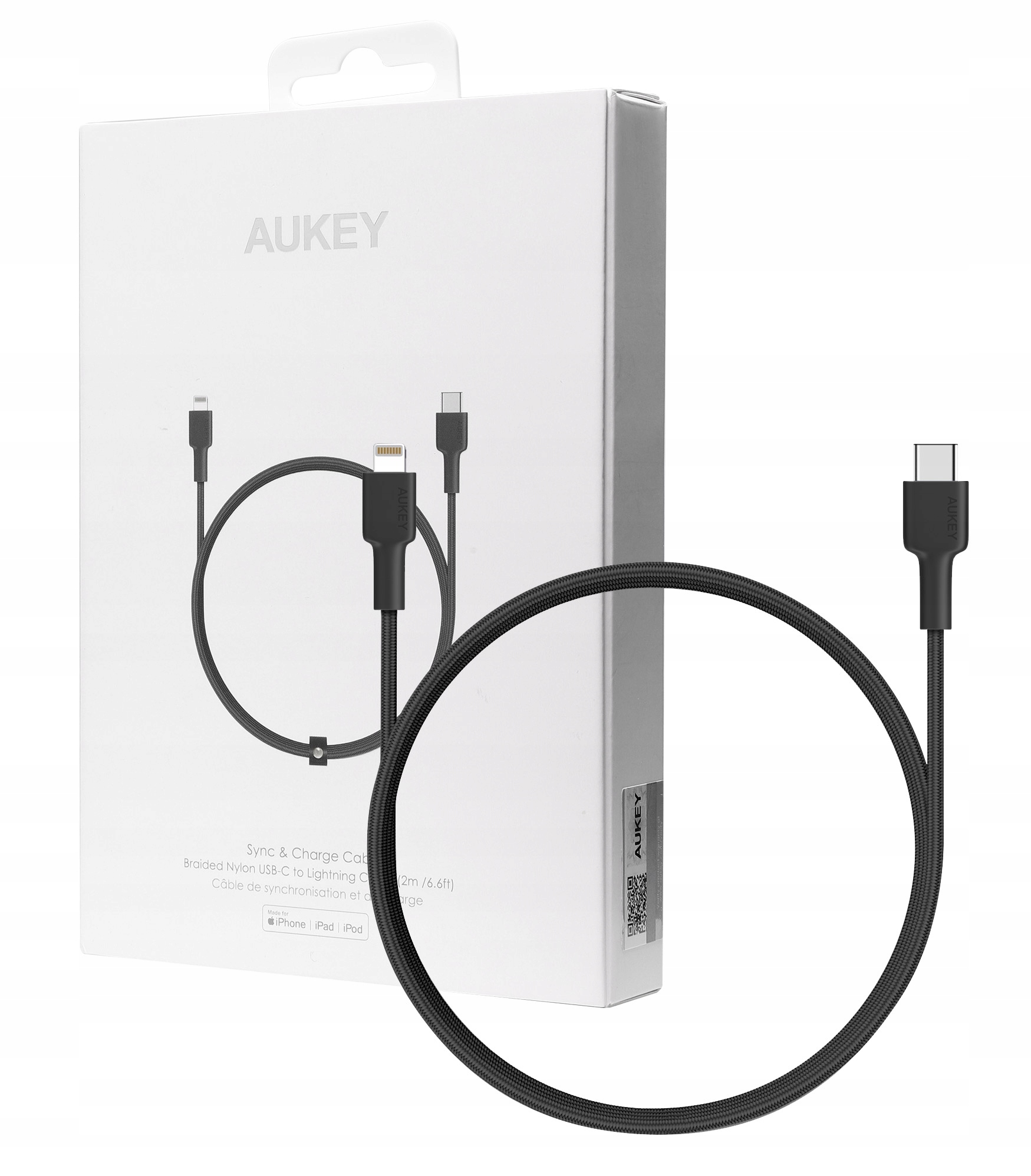 

Aukey CB-CL2 nylonowy kabel Usb C - Lightning 2m