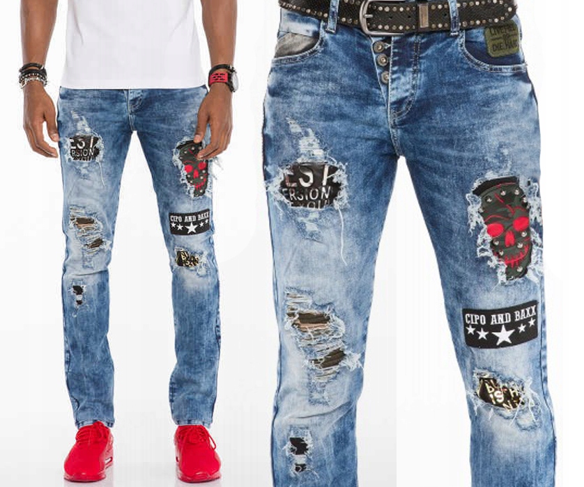 

Cipo Baxx Jeansy Spodnie Przecierane Skull Lato