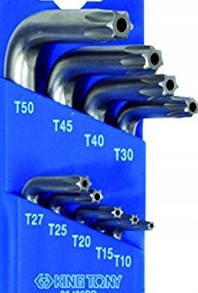 KLUCZE IMBUSY 9szt TORX Z OTWOREM EXTRA DŁUGIE T10-T50 KING TONY 20419PR EAN (GTIN) 4710591957541