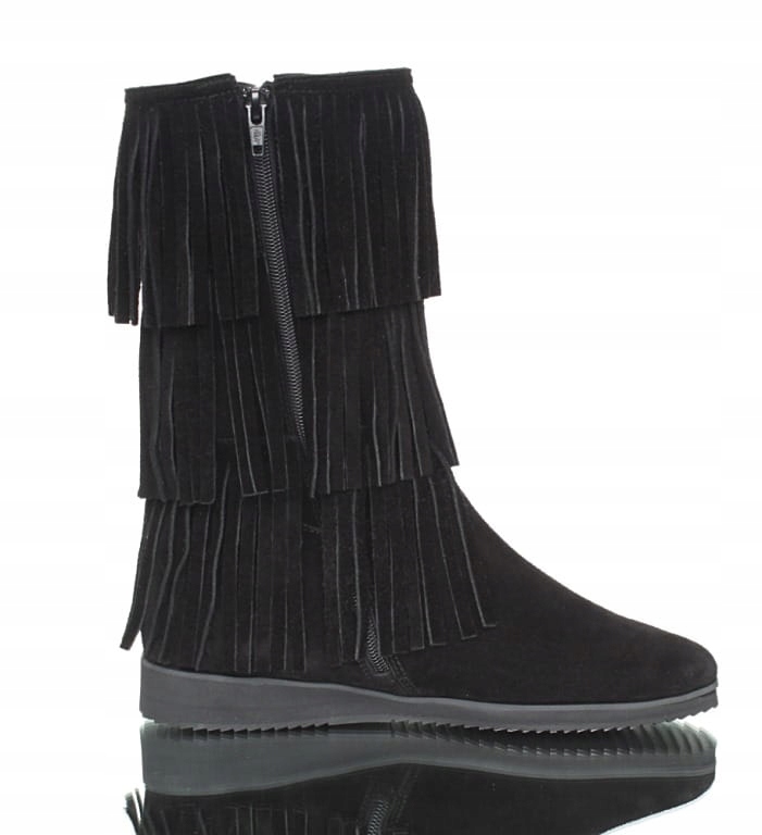 černé zateplené dámské kotníkové boty s plochými střapci J.w 36 kožené