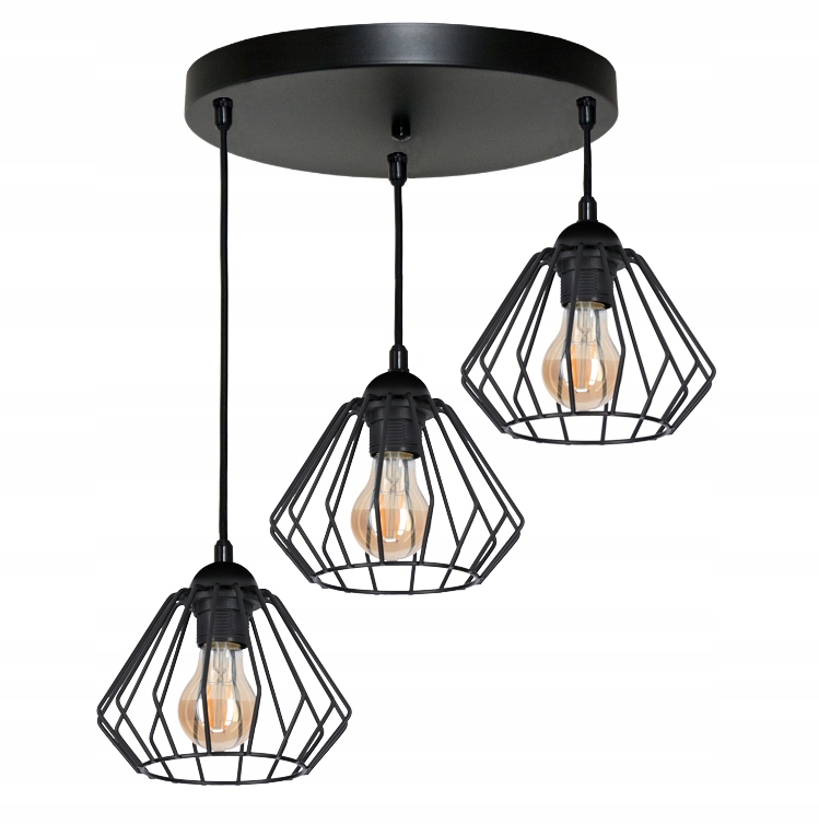 Závěsná lampa Wire s 3 drátěnými stínítky – lze Led