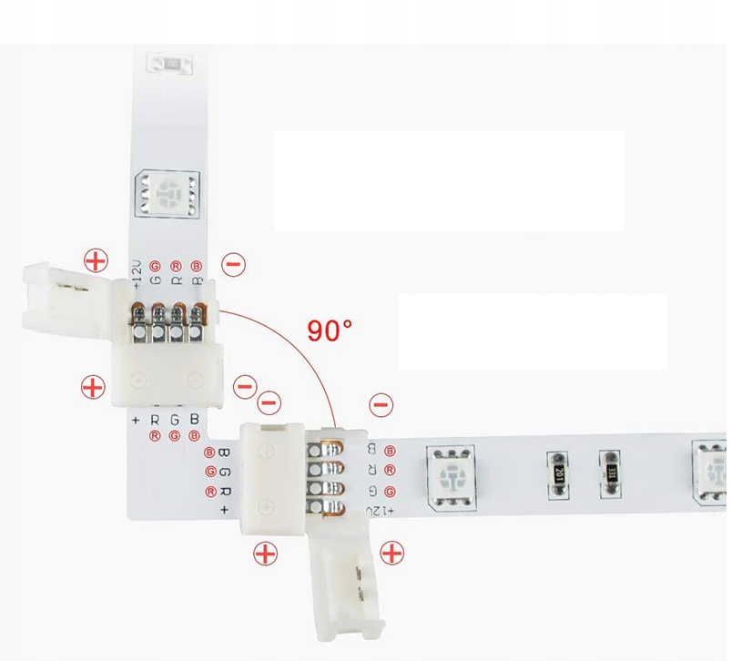 ŁĄCZNIK KĄTOWY NAROŻNA TAŚMA LED RGB 5050 4 PIN 10 Długość 0 m