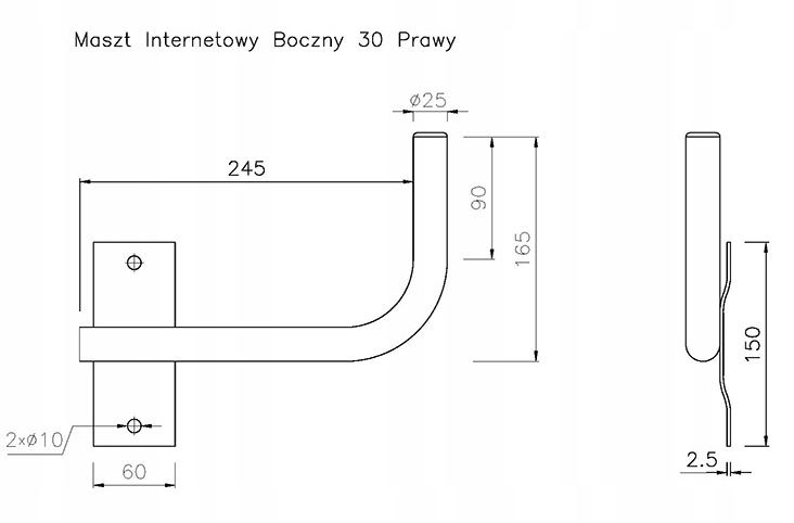 Maszt Internetowy antenowy boczny 30 prawy Kod producenta mocowanie