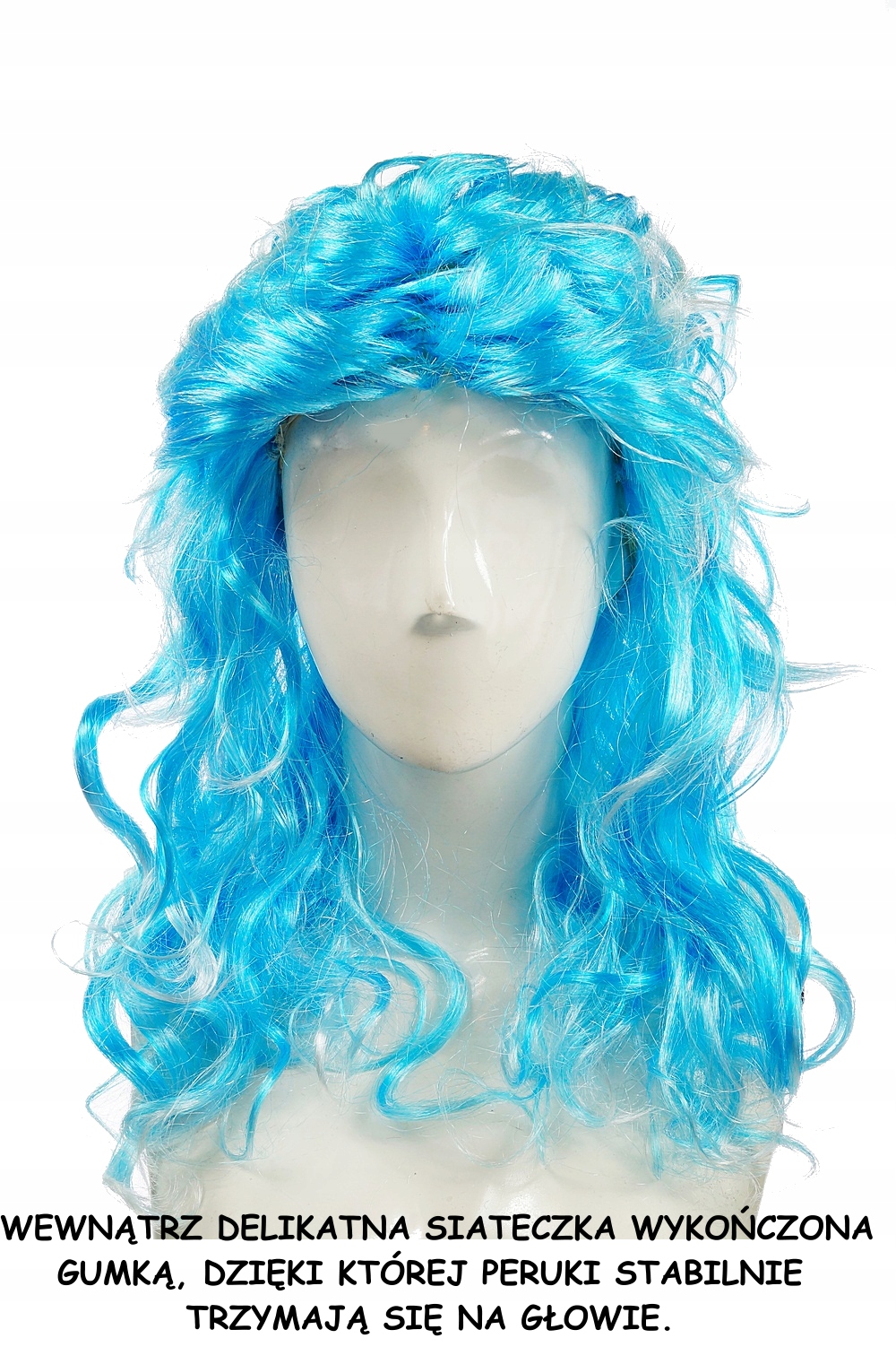 PERUKA NIEBIESKA DŁUGA LOKI KRĘCONE E0126 EMAJ Kolor niebieski