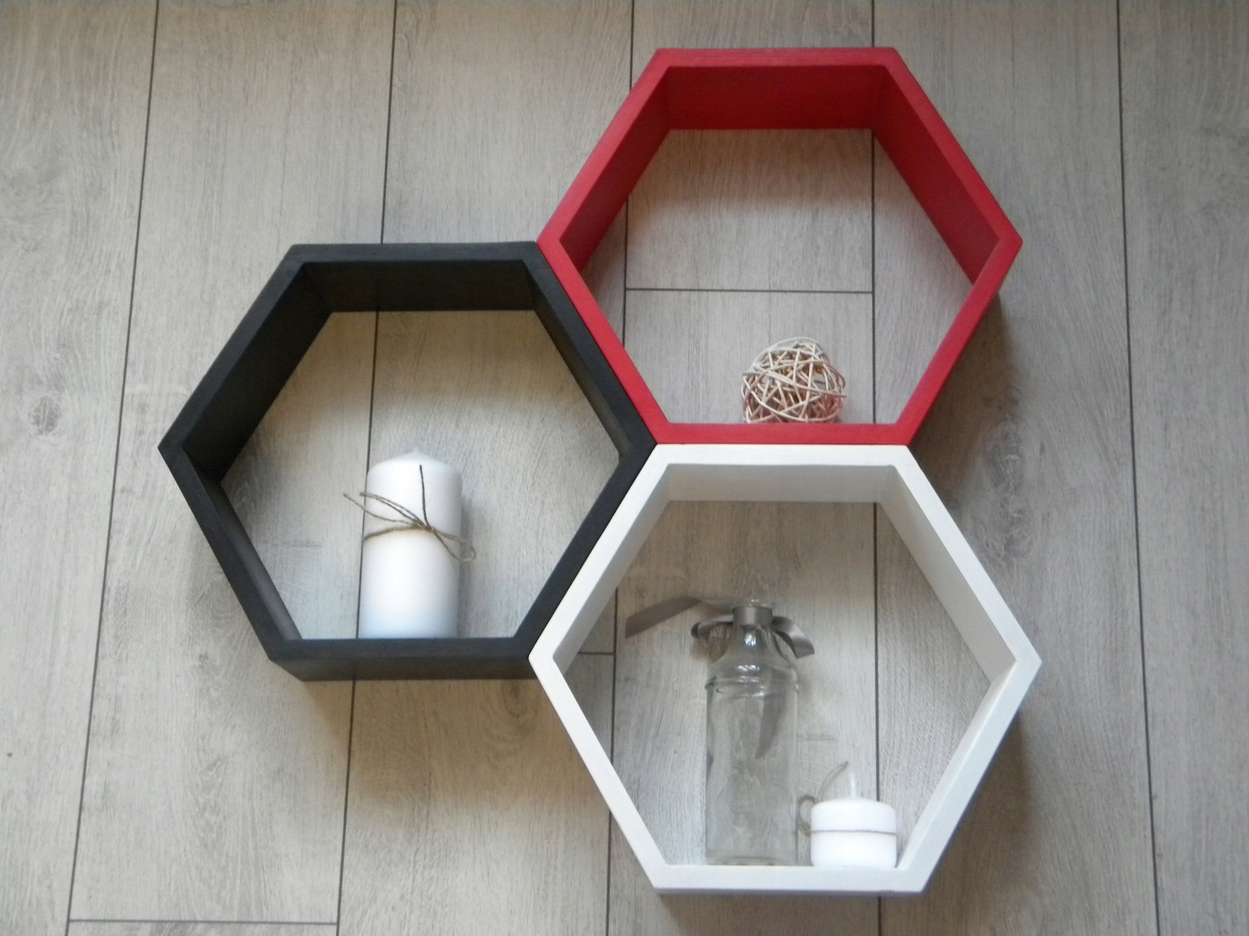 DREWNIANA PÓŁKA PLASTER MIODU HEXAGON ZESTAW 3 SZT