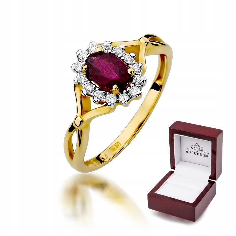 

Złoty Pierścionek Rubin Diamenty Próba 585 Grawer