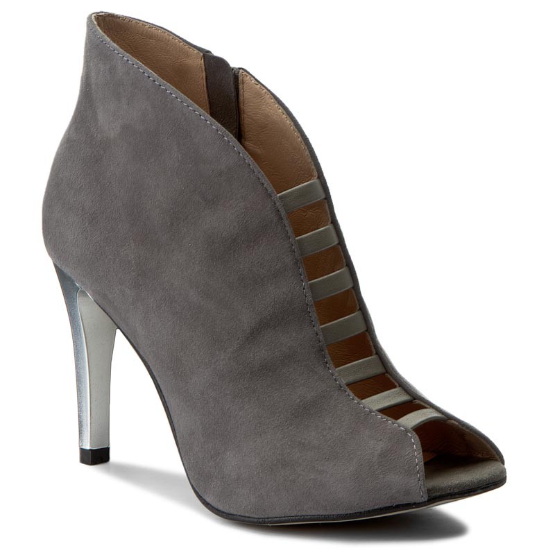 Kotníkové Boty Karino 36 Šedé dámské kotníkové boty s pletenými podpatky bez palce, měkké